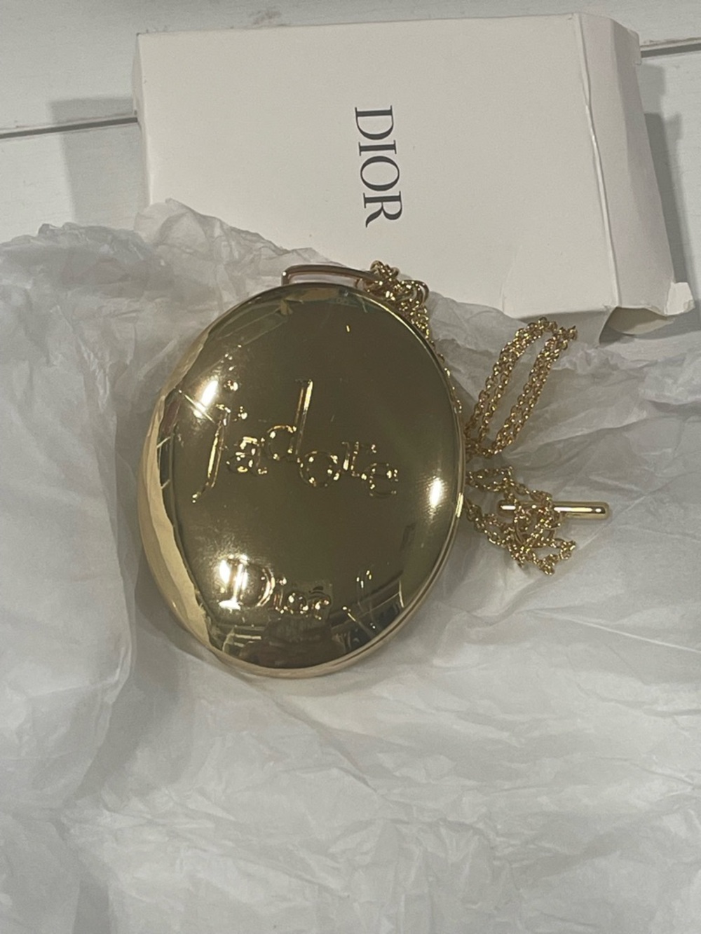 Dior Authentic Gold Rounded Compact mirror key chain bag charm